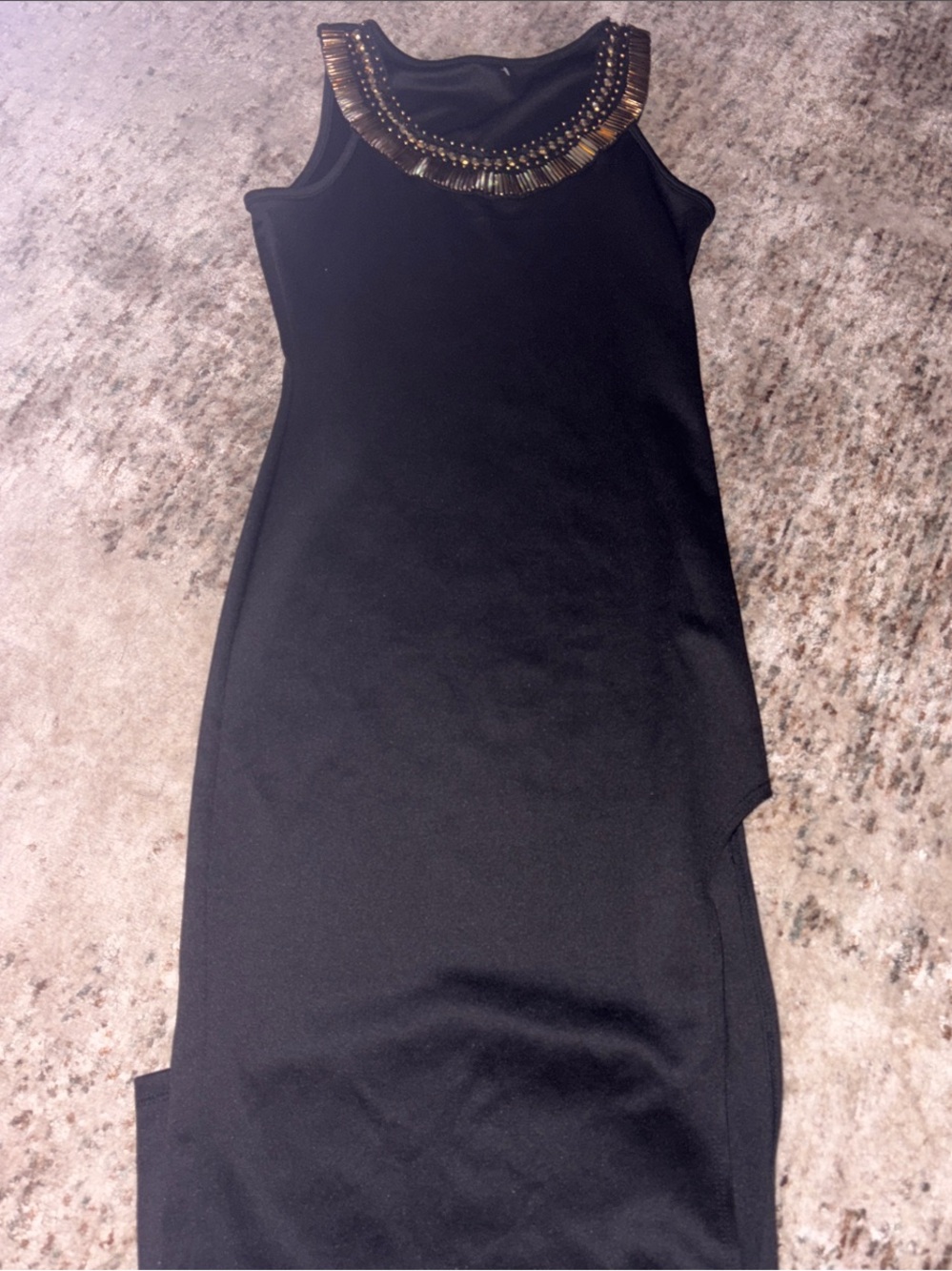 Women's Black Gold Embellished Neckline Dress